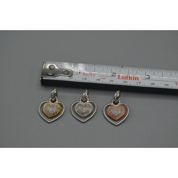 Sterling Silver Heart Pendant Set of 3 925 JS Gold Bronze Cubic Zirconia 9.95g - Picture 9 of 9